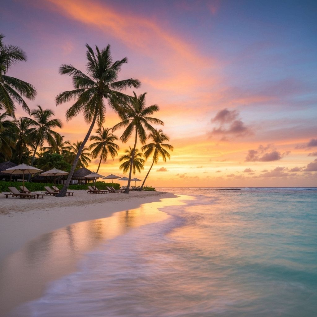 Caribbean beach at sunset